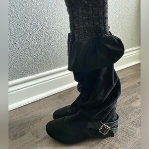 Black Faux Suede Boots with Buckle